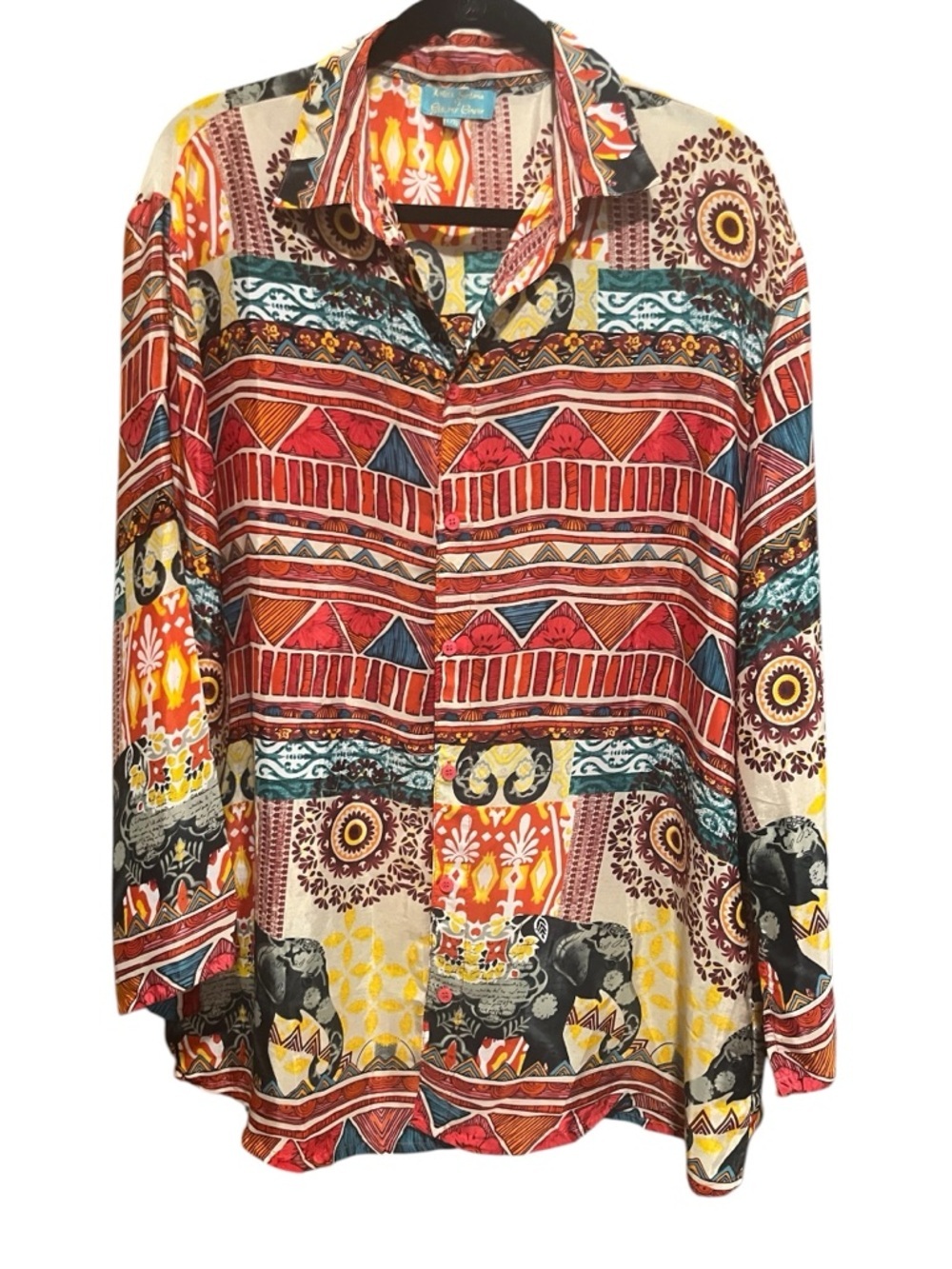 Antica Santoria  Multi-Color Printed Button-Down Shirt - Vibrant Red & Teal